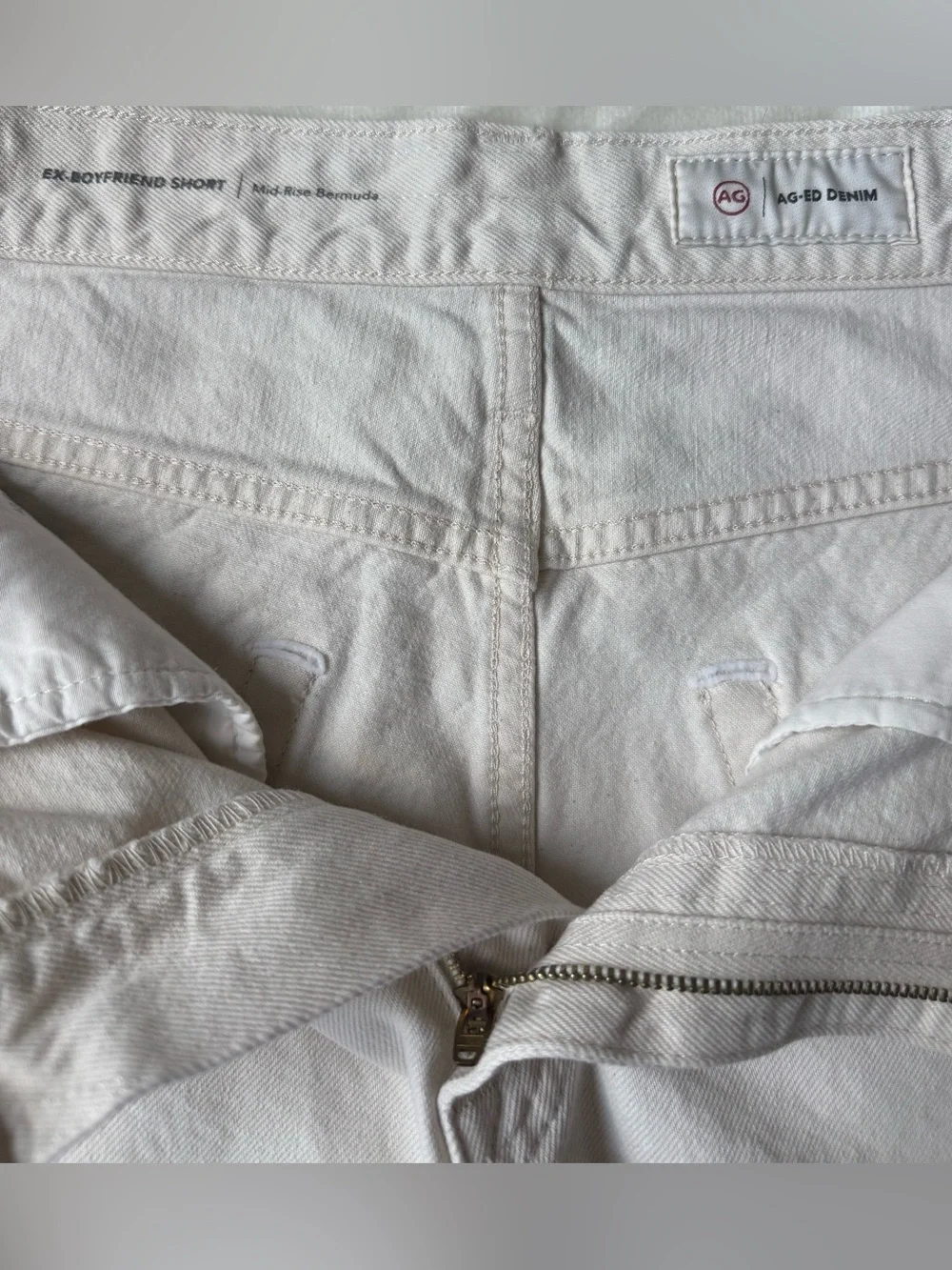 AG Denim Ex-Boyfriend Mid-Rise Raw-Hem Denim Shorts in Opal Stone